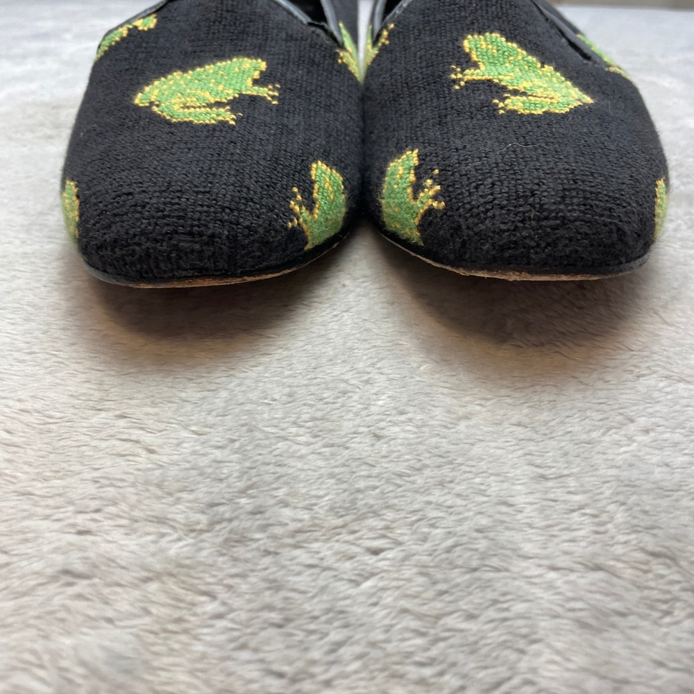 Vintage Zalo Womens Frog Needlepoint Loafers Size 8.5M Black Embroidered Spain - Picture 2 of 9